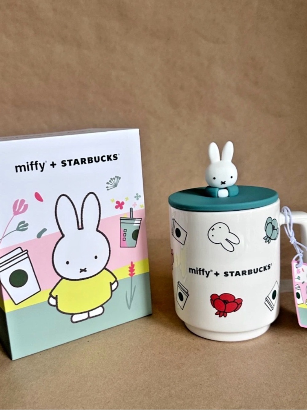 Starbucks x Miffy Ceramic Mug with Teal Lid and White Bunny Topper